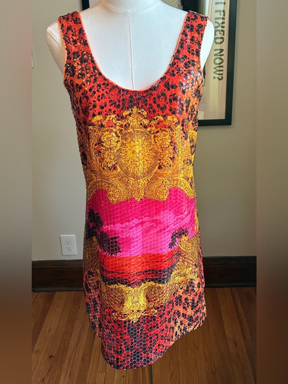 Versace for H&M Pink, Orange & Gold Baroque Sequin Mini Dress